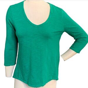 Chico's The Ultimate Tee V-Neck Green Slub Cotton Modal Sz 0 (S/4) #99P